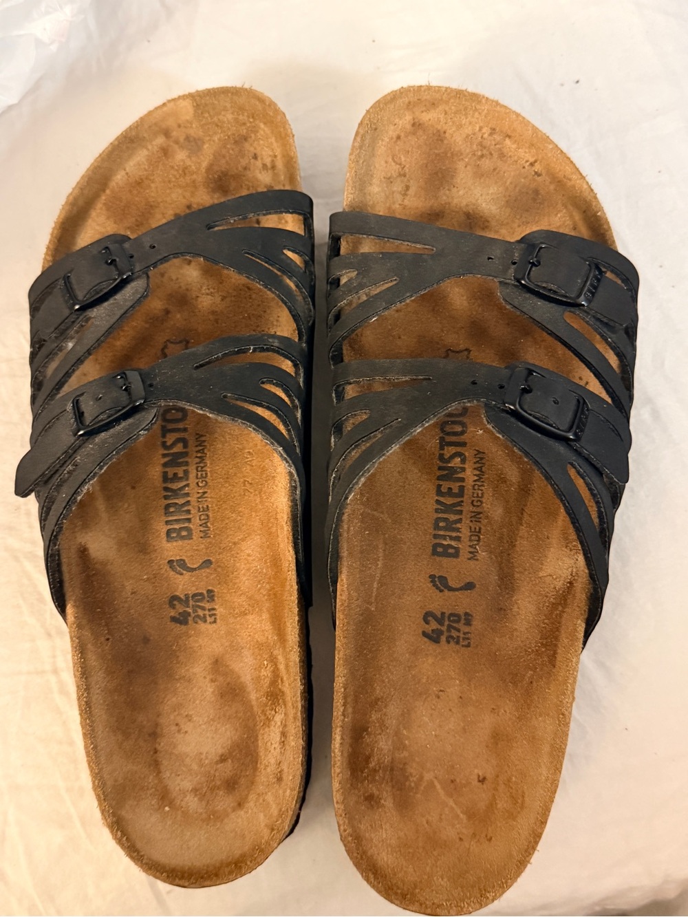 Birkenstock Black Leather Two-Buckle Slide